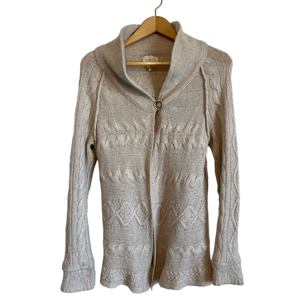 Banana Republic Alpaca wool Blend cable knit cardigan sweater tan button Large